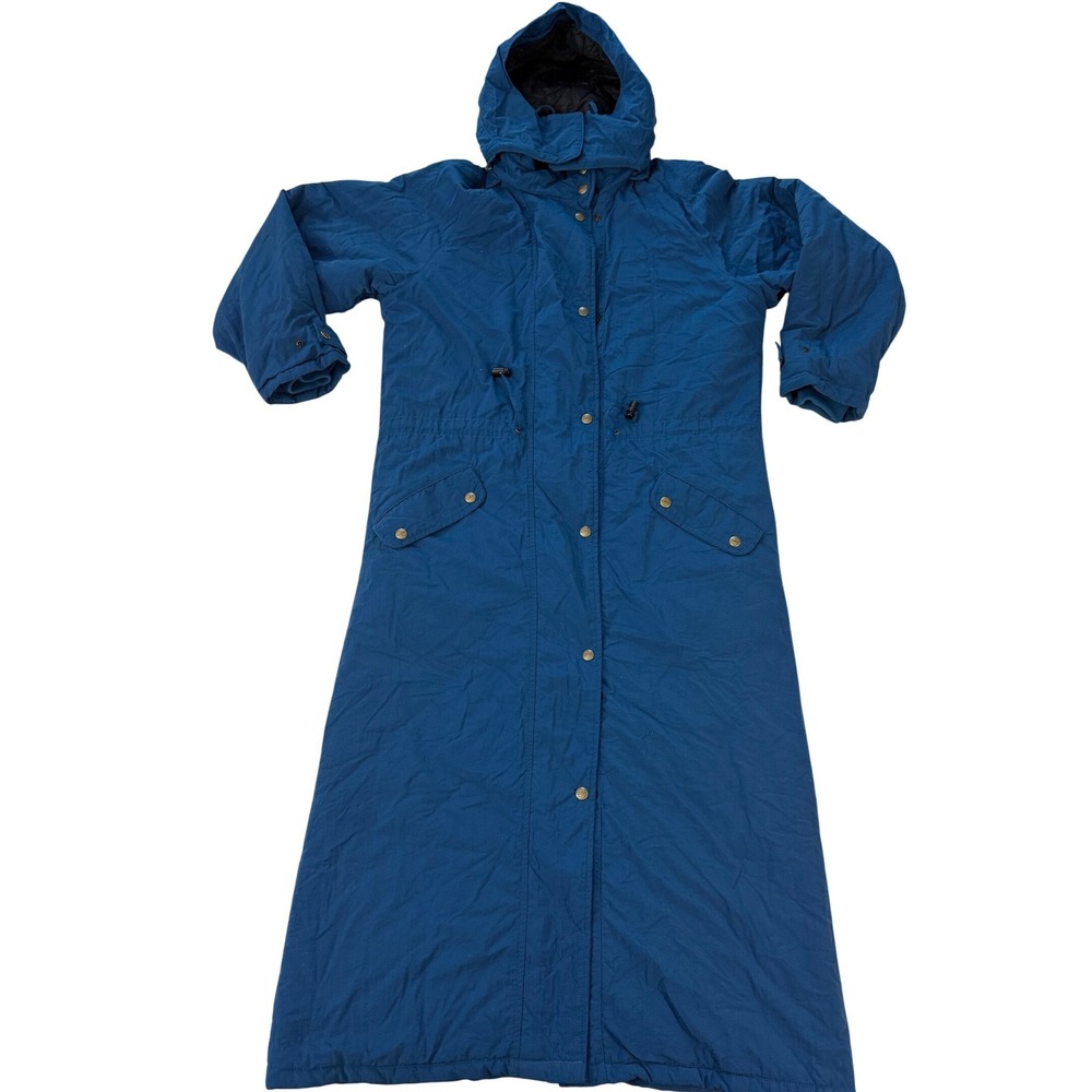 VTG LL Bean Womens Blue Long Parka Quilted Hooded Jacket Size L thinsulate USA